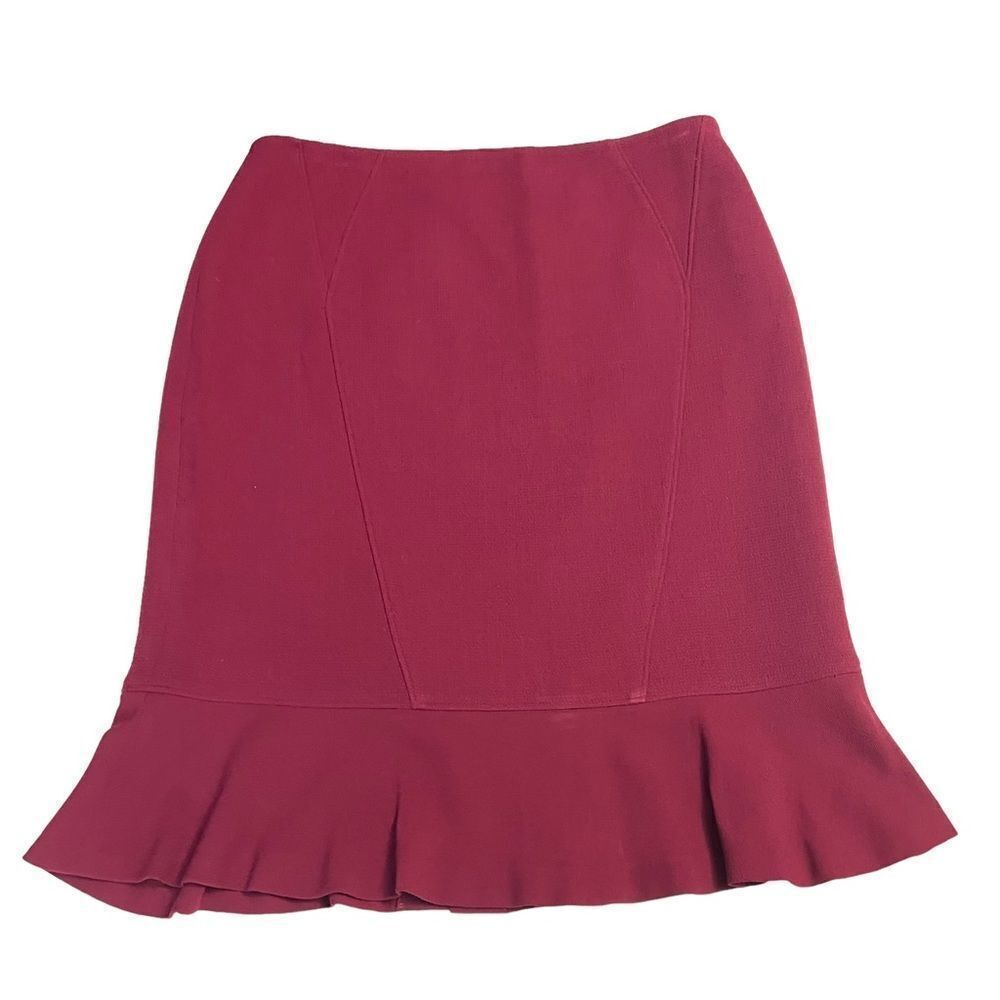 Luca Luca Maroon 100% virgin wool silk‎ lined Pencil flapper Skirt sz 46